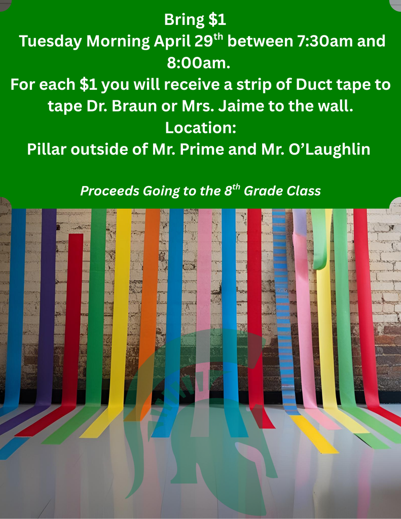 Picture with different colored strips of tape attached to a wall vertically. Description of the fundraiser in a green box at the top of the flyer.