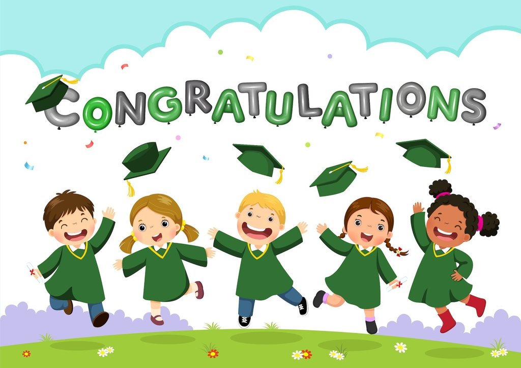 Graduating Children Throwing Caps