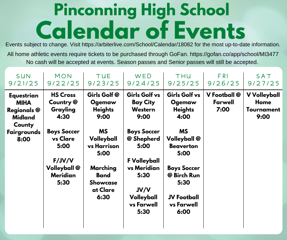 Calendar showing events from September 21 to September 27