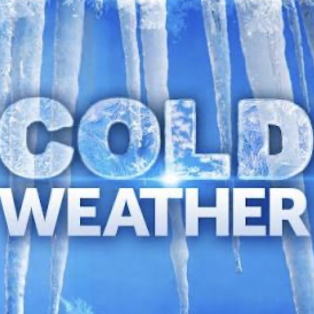 blue background with ice saying cold weather