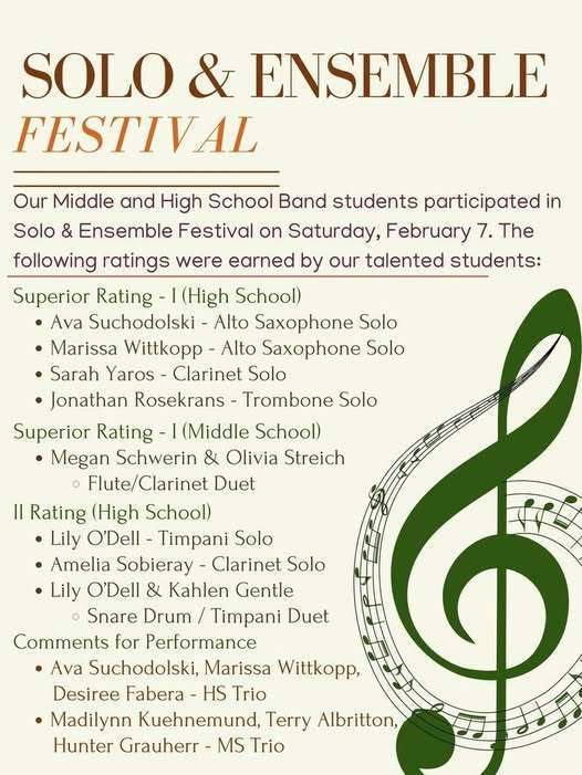 List of students who earned a rating at band festival.
