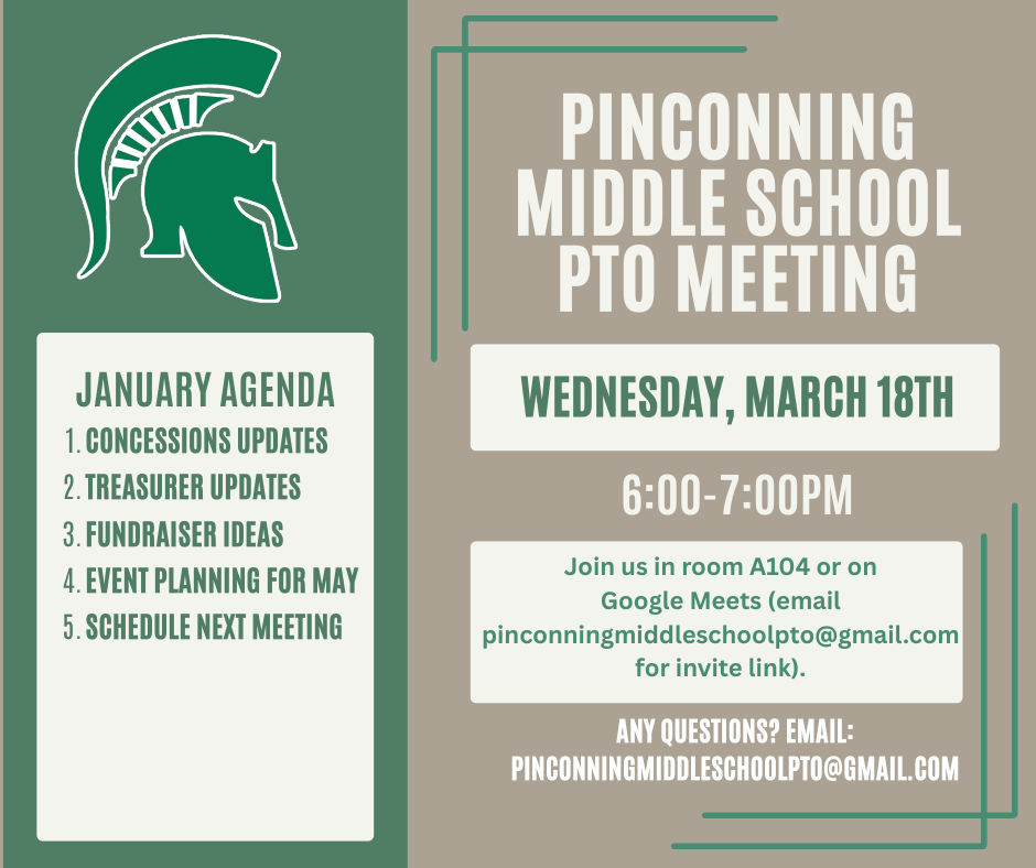 March 18th Pinconning Middle School PTO Meeting