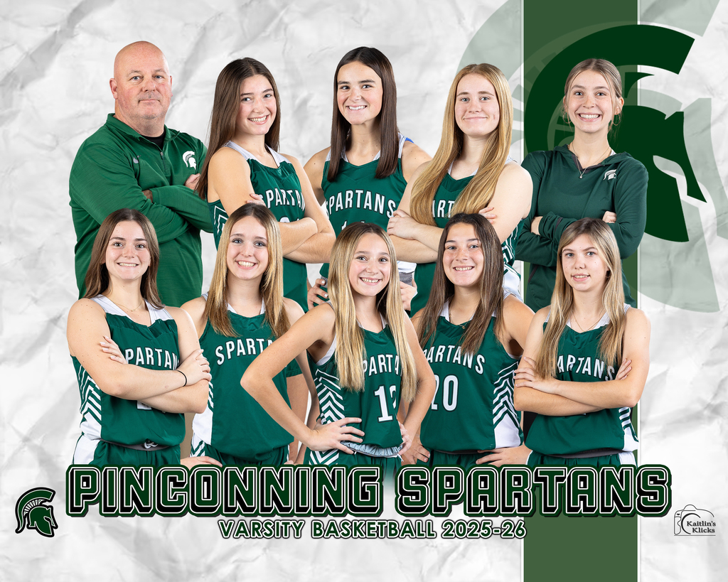 Girls varsity basketball team with coaches.