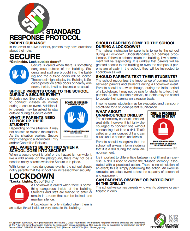 Infograph that describes the standard response protocol for emergecies.