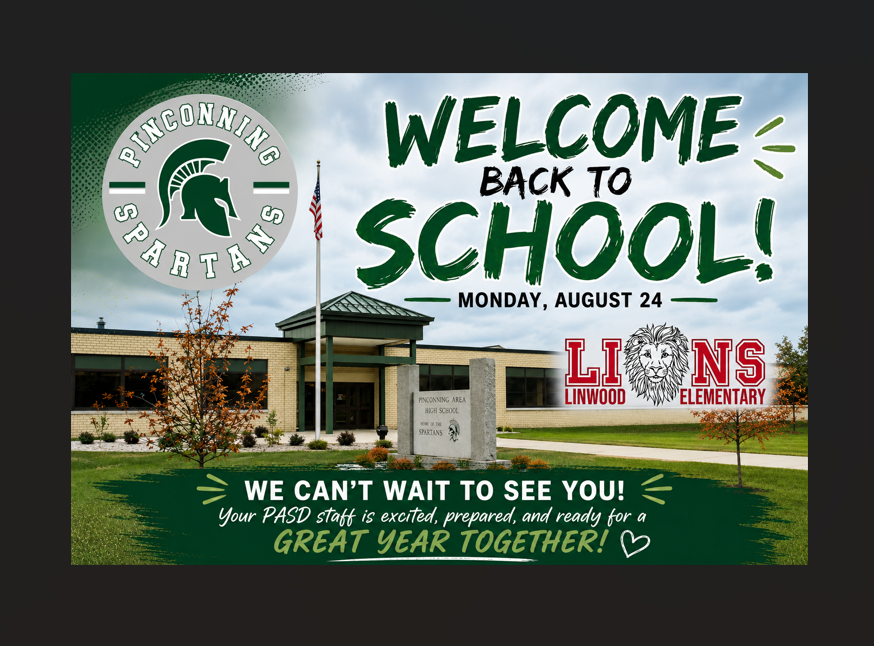 PASD banner in front of school welcoming students