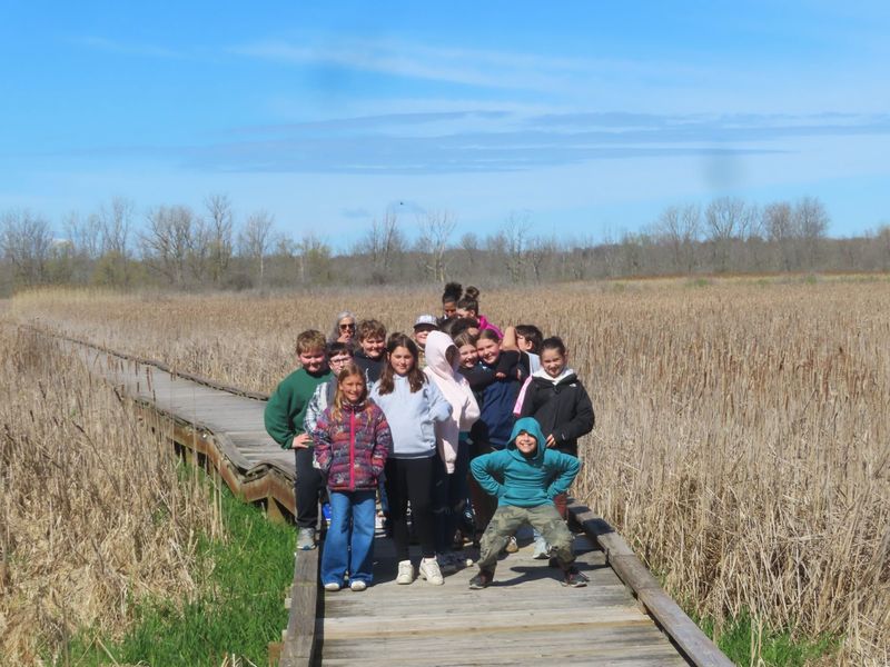 Students on a board walk