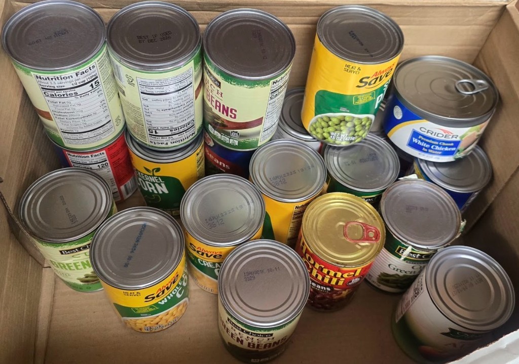 Turkey Court flyer and canned goods