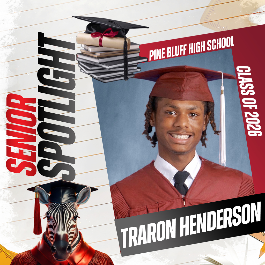 A collage features a student in a graduation gown with a zebra head on the left. Text reads "Senior Spotlight".