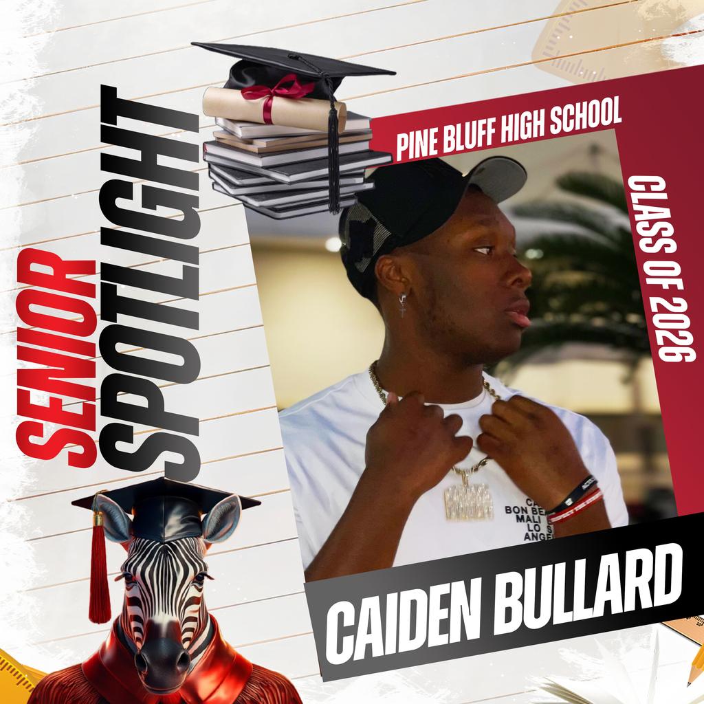 A school ad shows a student, Caiden Bullard, wearing a cap and necklace. A zebra in a cap appears on the left.