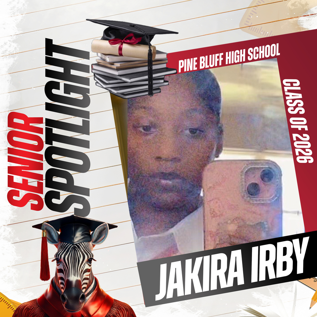 A graduation cap, books, and a zebra-themed image highlight a student profile. The name "JAKIRA IRBY" and "CLASS OF 2026" are displayed.