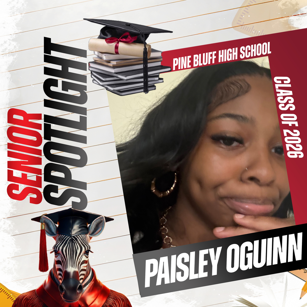 Poster with a student photo, text "Senior Spotlight", "Paisley Quinn", and "Class of 2020" with school name "Pine Bluff High School".