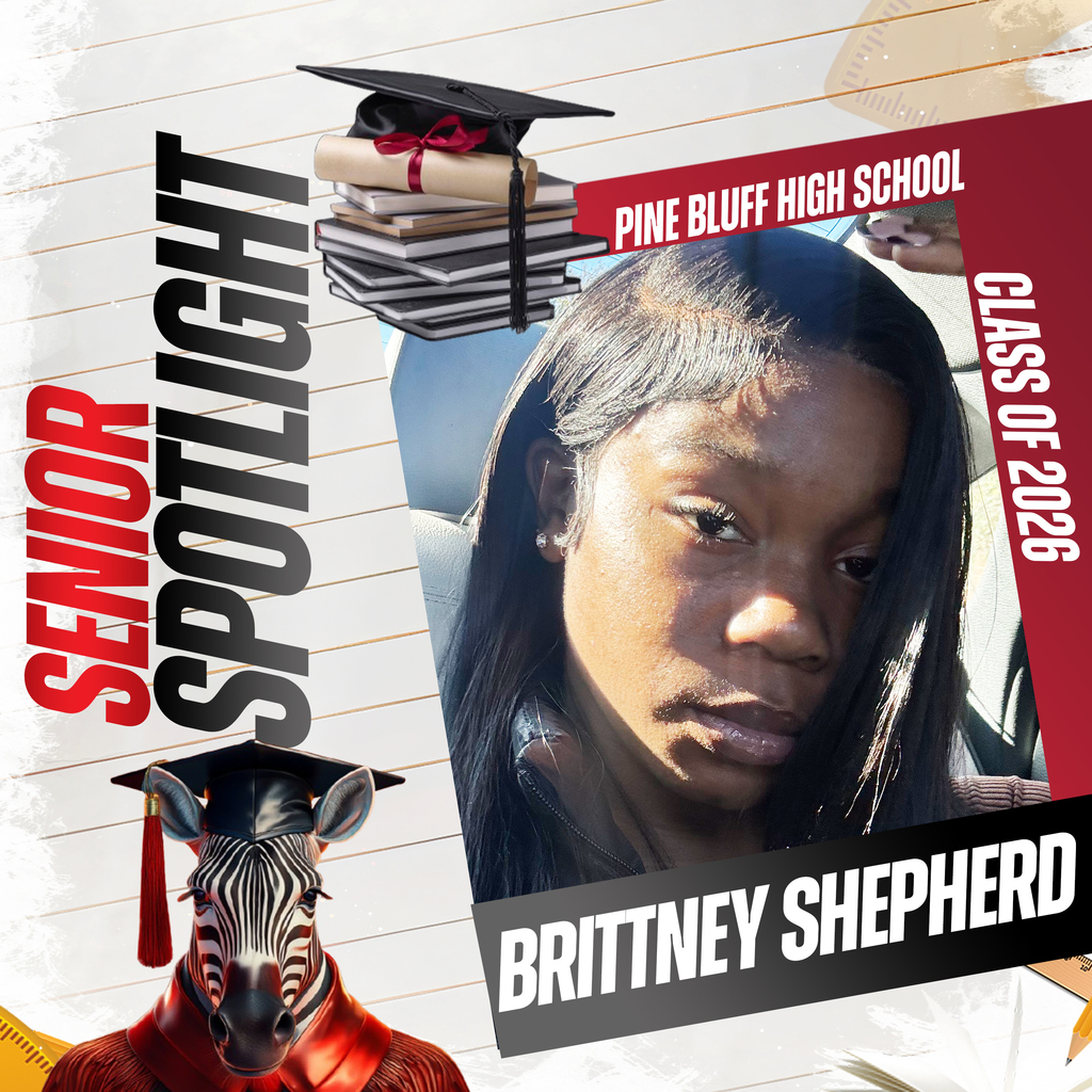 A school announcement features a photo of a student named Brittney Shepherd, with academic symbols in the background.