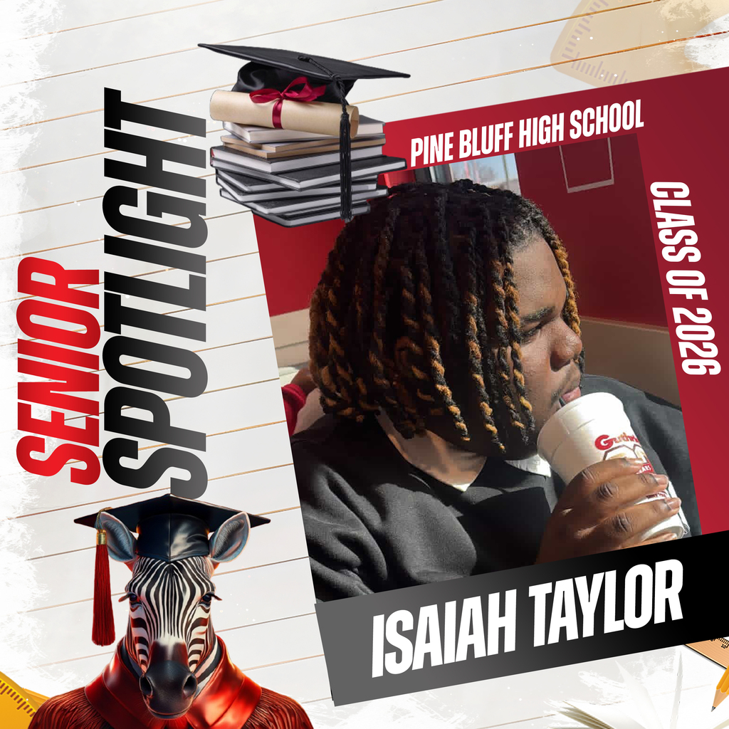 Isaiah Taylor is featured in a graphic with a graduation cap and tassel. He holds a cup. Text reads "SENIOR SPOTLIGHT" and "ISAIAH TAYLOR."