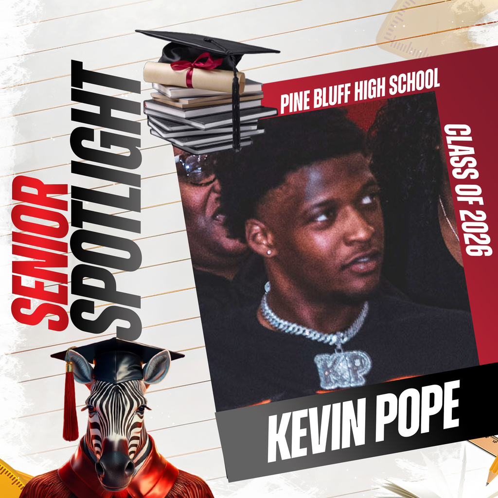 A promotional graphic features a student, Kevin Pope, wearing a graduation cap and necklace, with a zebra in a cap in the corner.