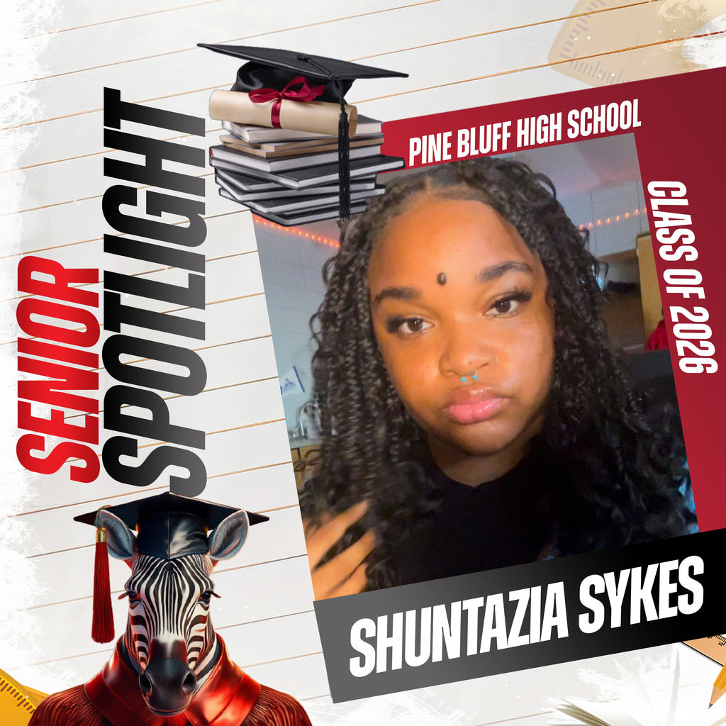 A graduation announcement with a photo of a student, black hair, and nose stud. Background with academic items.