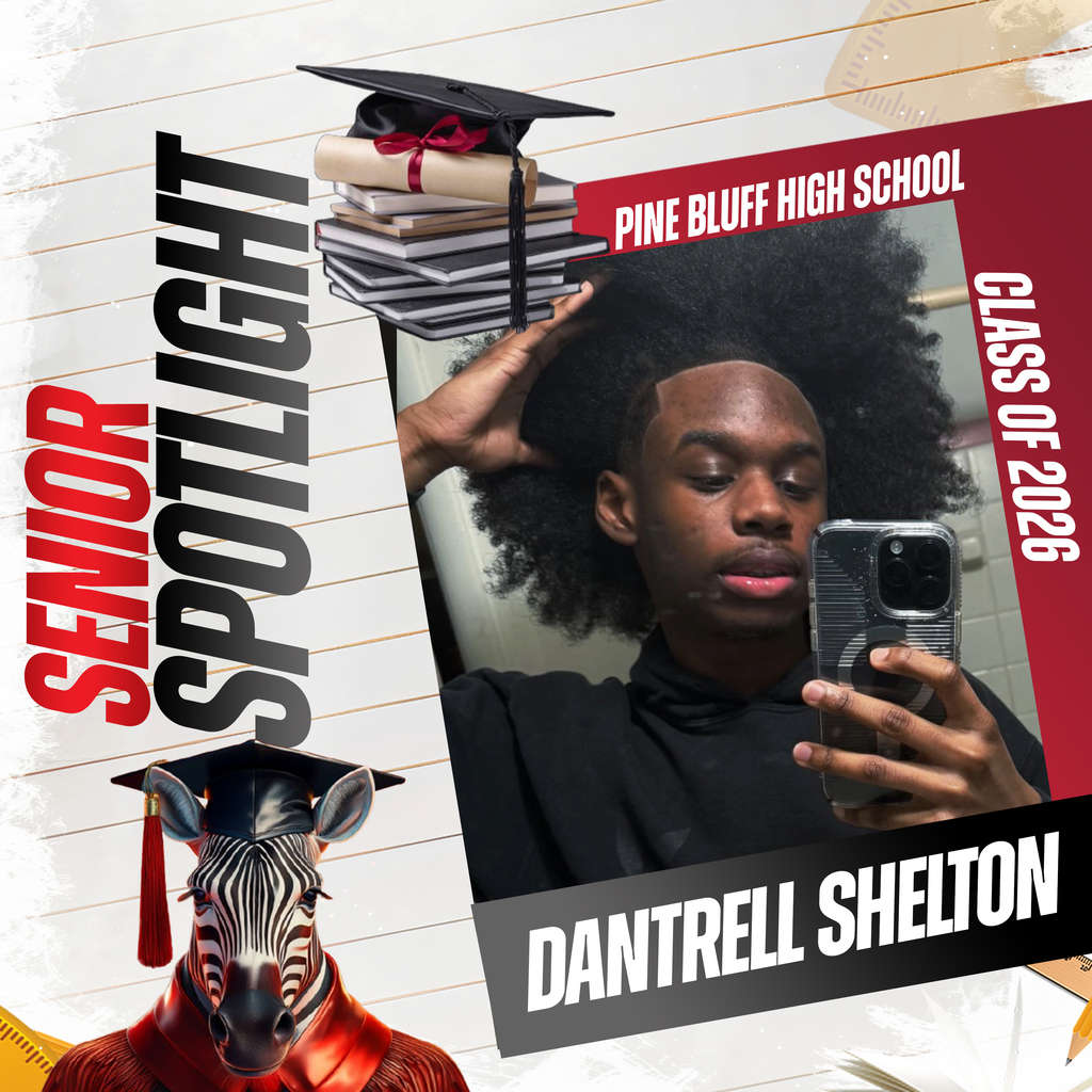 An advertisement featuring a student, with "Senior Spotlight" text and a cap, graduation gown, and books.