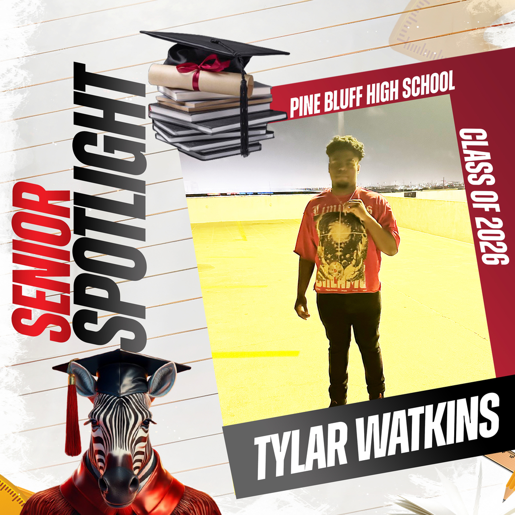 A poster for Senior Spotlight features a photo of a person and a zebra in a graduation cap.