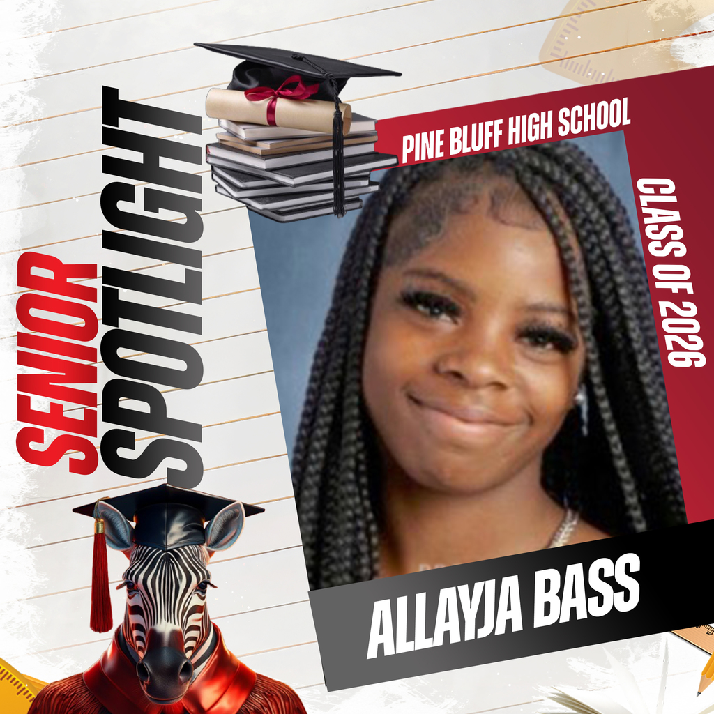 Highlight of a smiling woman, Allaya Bass, for Pine Bluff High School class of 2026.