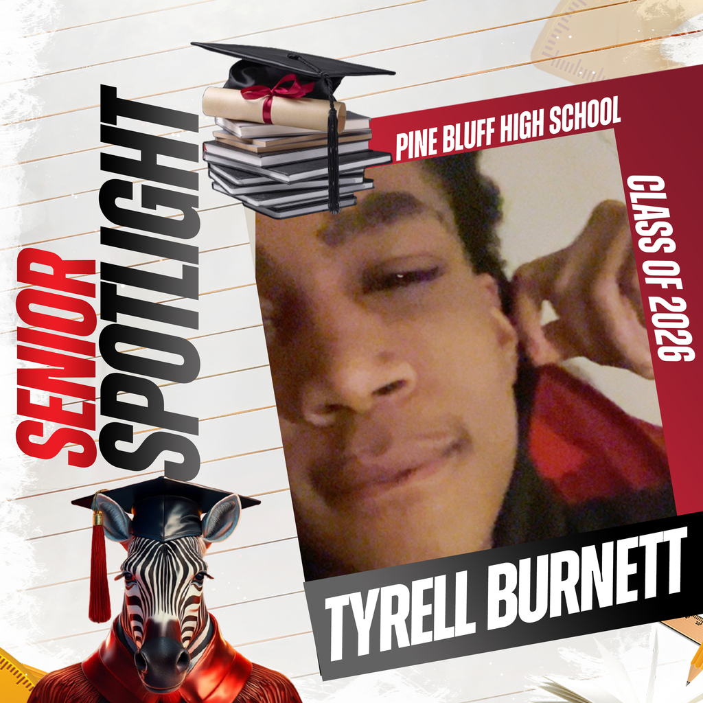 An image with a red background features a student photo and the words "Senior Spotlight" above it.