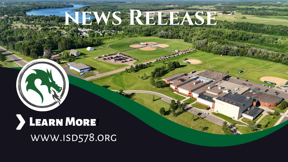 News Release Graphic with aerial view of the Pine City High School