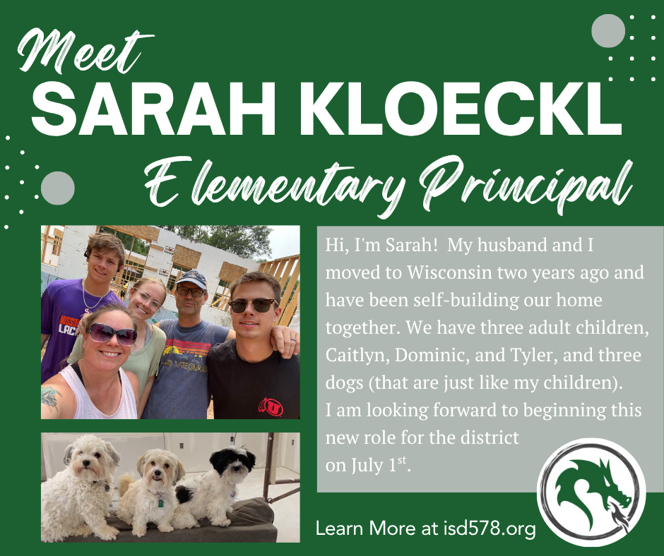intro graphic for Pine City Elementary Principal Sarah Kloeckl