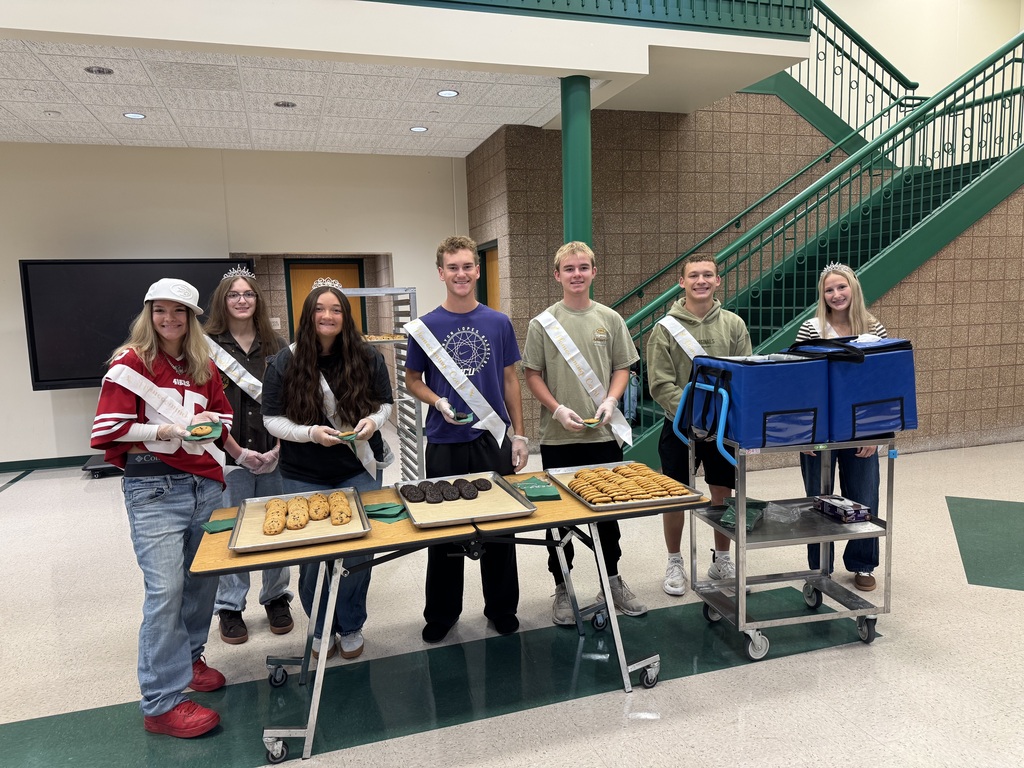 The Senior Royalty were on hand in the lobby to serve cookies and milk to students during Homecoming 2026. 