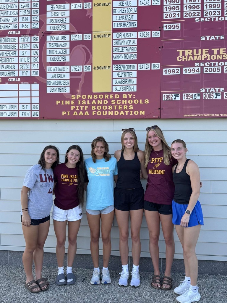 Congratulations to the Girls Track and Field New Record Holders! 4x100 - Zoe Njus, McKinley Sorum, Lyndee Northrop, Reighley Sorum - 49.86 (set at Section Finals) - Broke their own 2024 record  4x200 - Zoe Njus, Reighley Sorum, Elena Kabat, Elena Hartung - 1:45.83 (set at Section Finals) - previous record set in 1995 100 m dash - Reighley Sorum - 12.46 (set at Sub-Section) - previous record set in 1993 100 m hurdles - Elena Hartung - 15.04 (set at State True Team) - broke her own 2024 record 300 m hurdles - Elena Hartung - 44.55 (set at Section Finals) - broke her own 2024 record