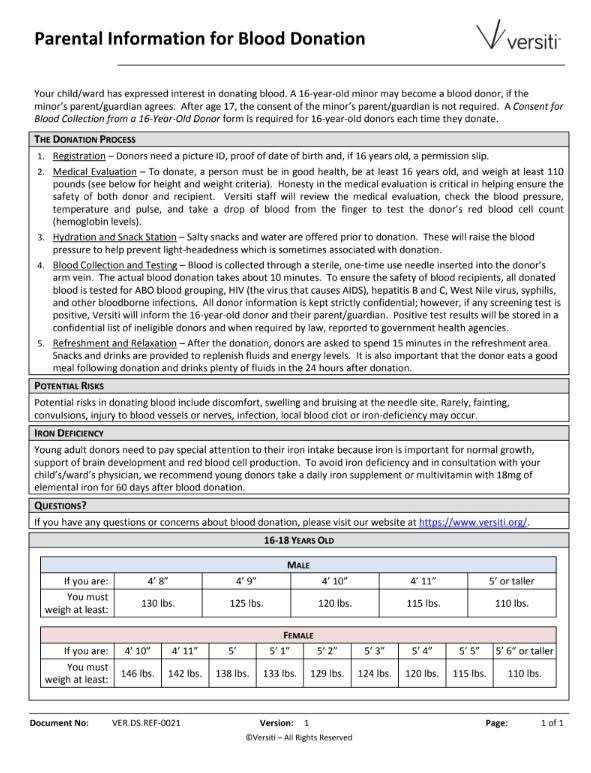 blood drive parental consent form