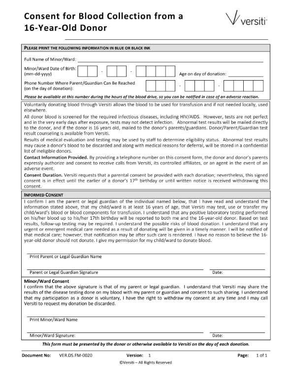 blood drive parental consent form