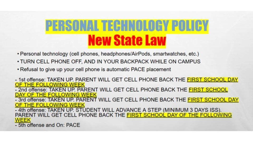 Personal Technology Policy Reminder