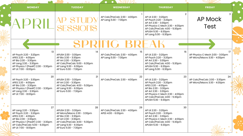 April AP Study Session Calendar