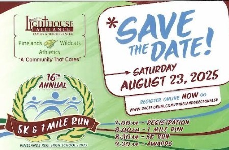 Save the Date!! August, 23rd Pinelands Wildcats Athletics 5K & 1 Mile Run