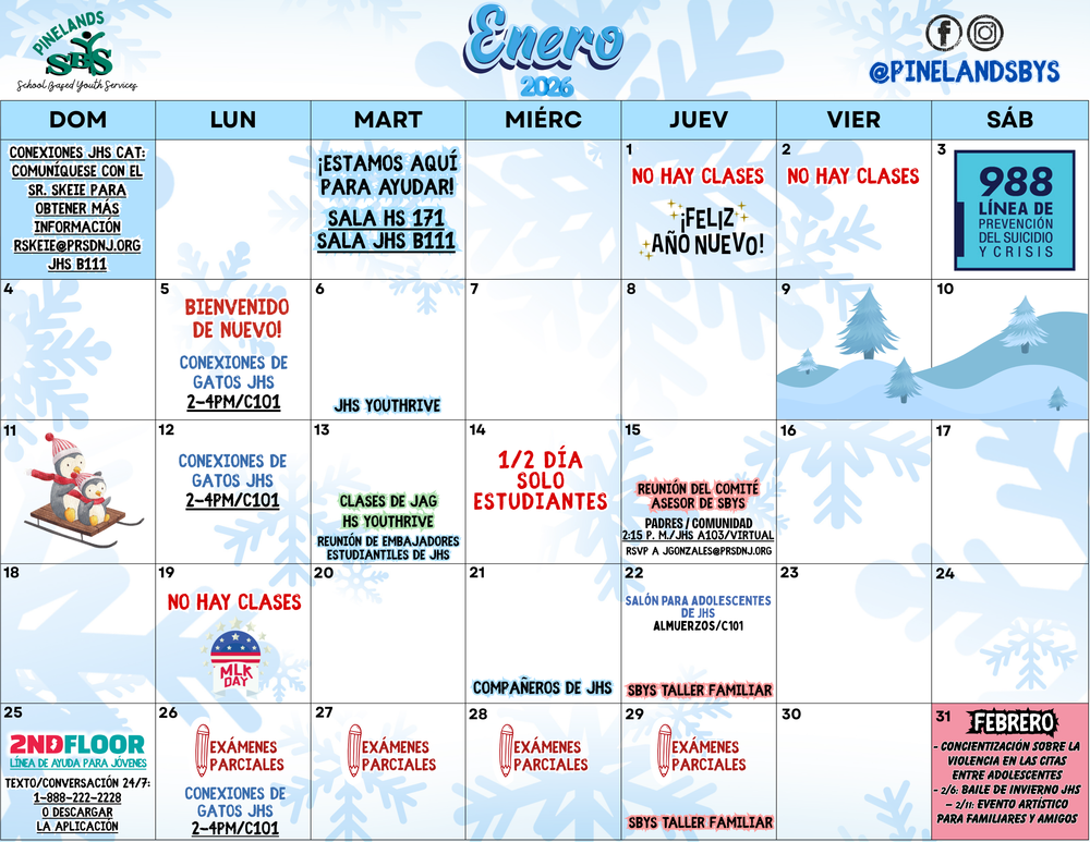Calendario de enero de SBYS