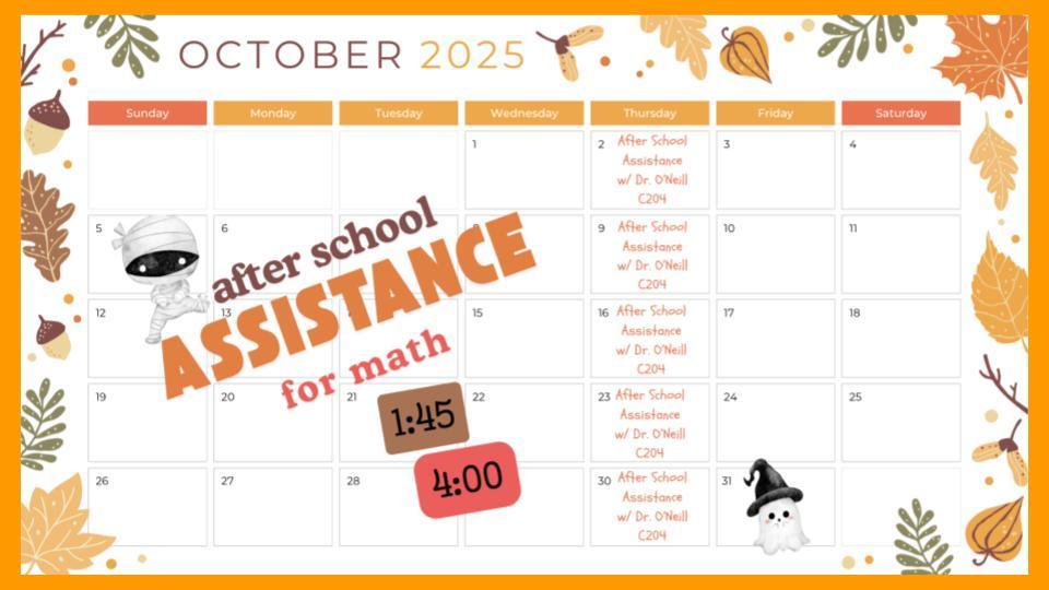 Afterschool Assistance for Math - October