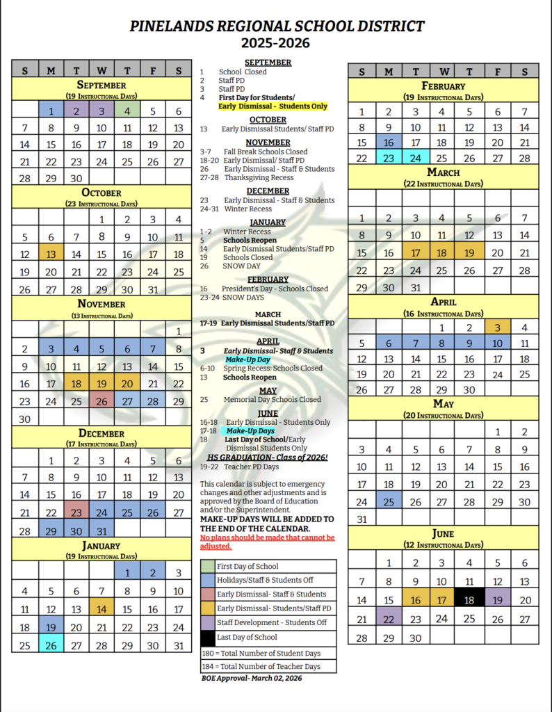 REVISED PRSD 25-26 CALENDAR (SNOW-DAY MAKE-UPS)