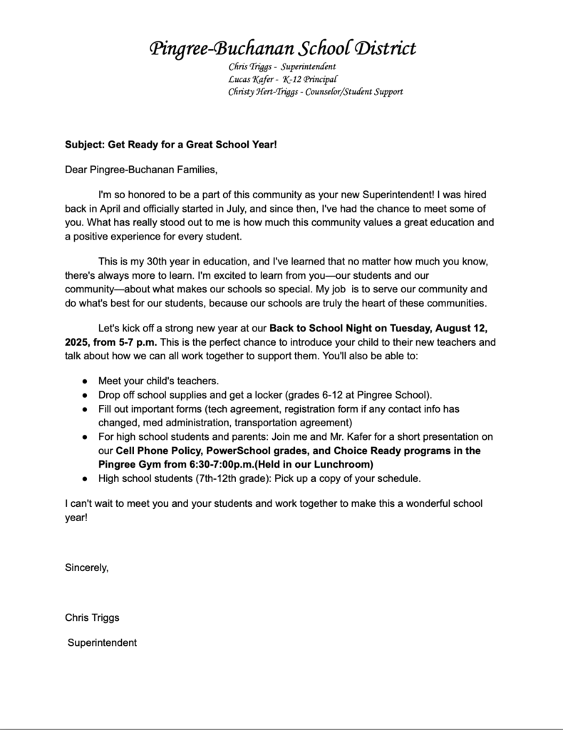 Welcome Letter Mr. Triggs