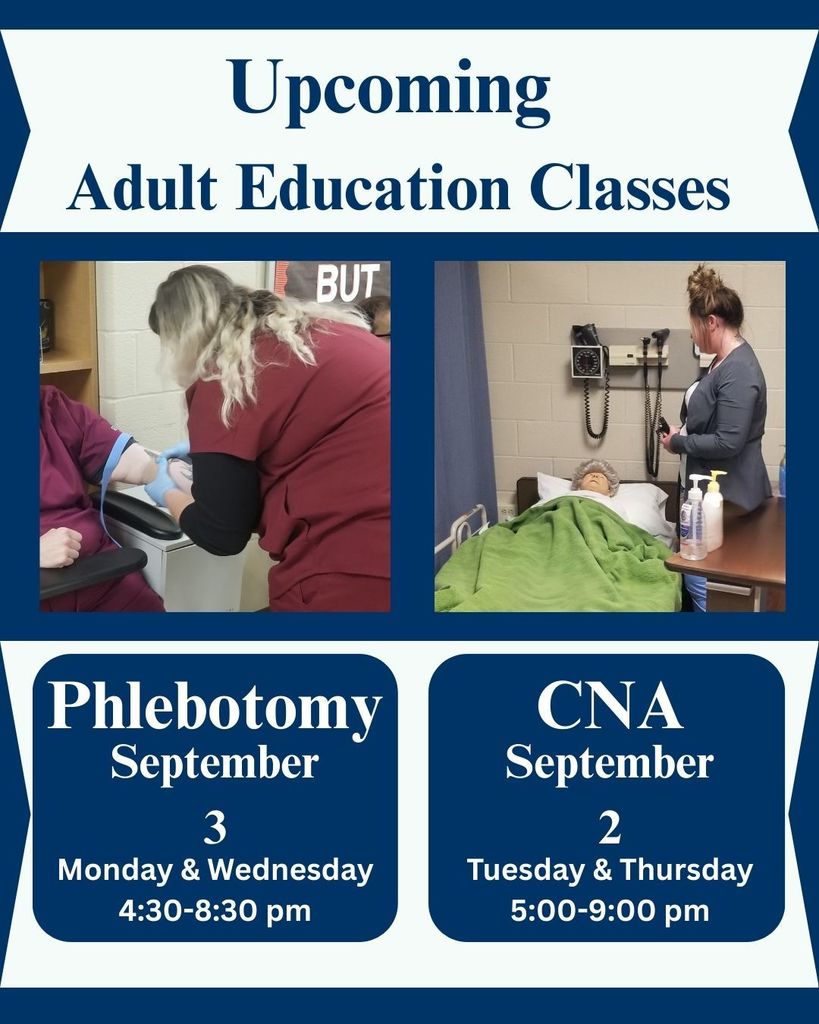 Flyer- Upcoming start dates for CNA and Phlebotomy