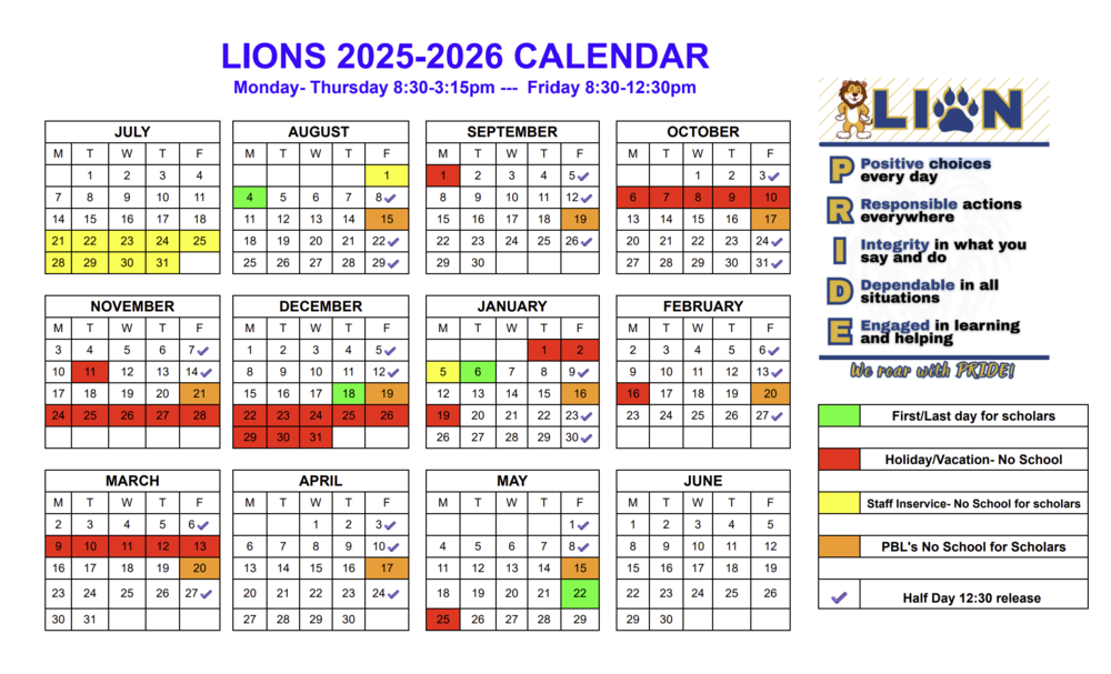 25 school calendar