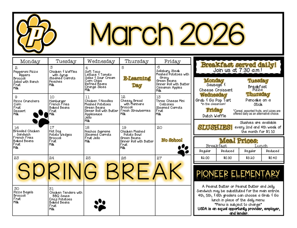 March 2026 menu