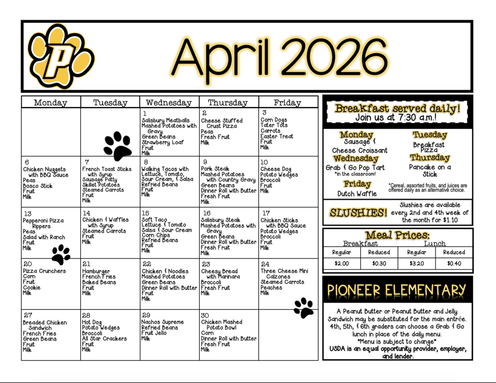 April 2026 menu