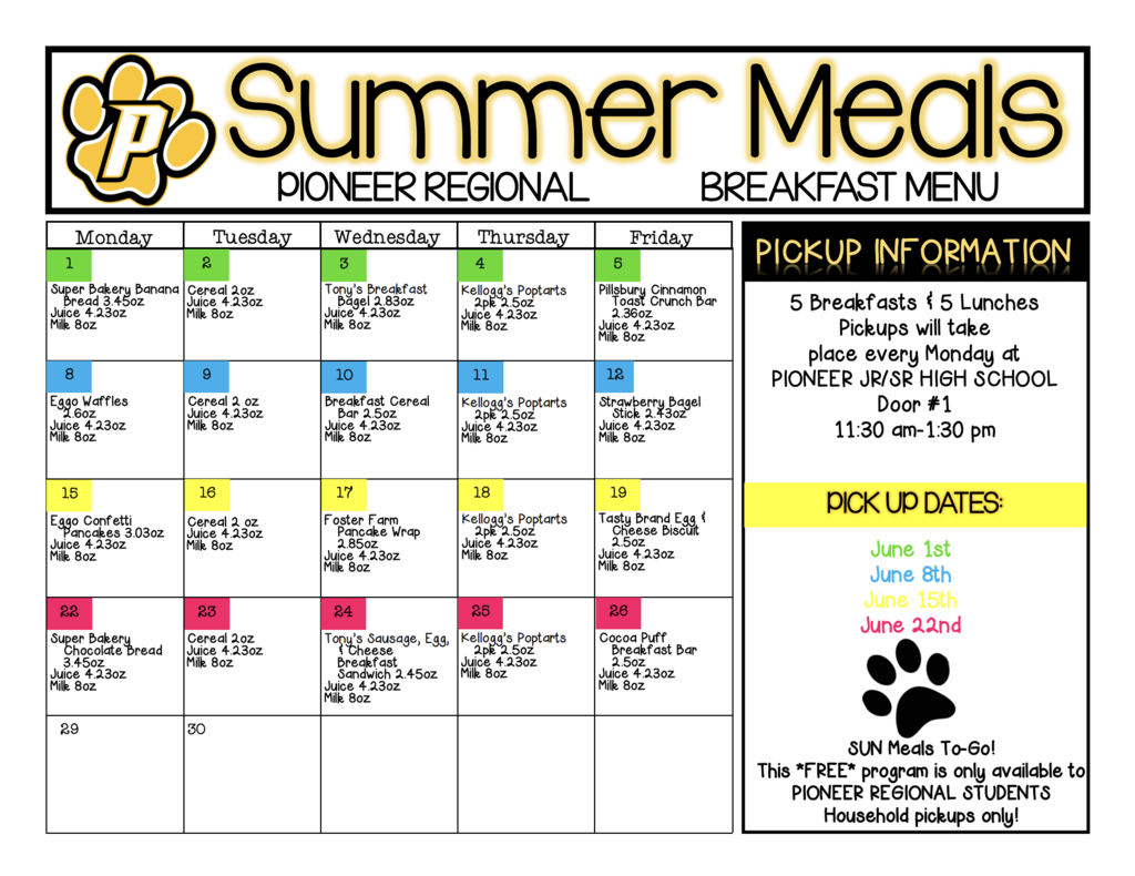 Summer breakfast menu