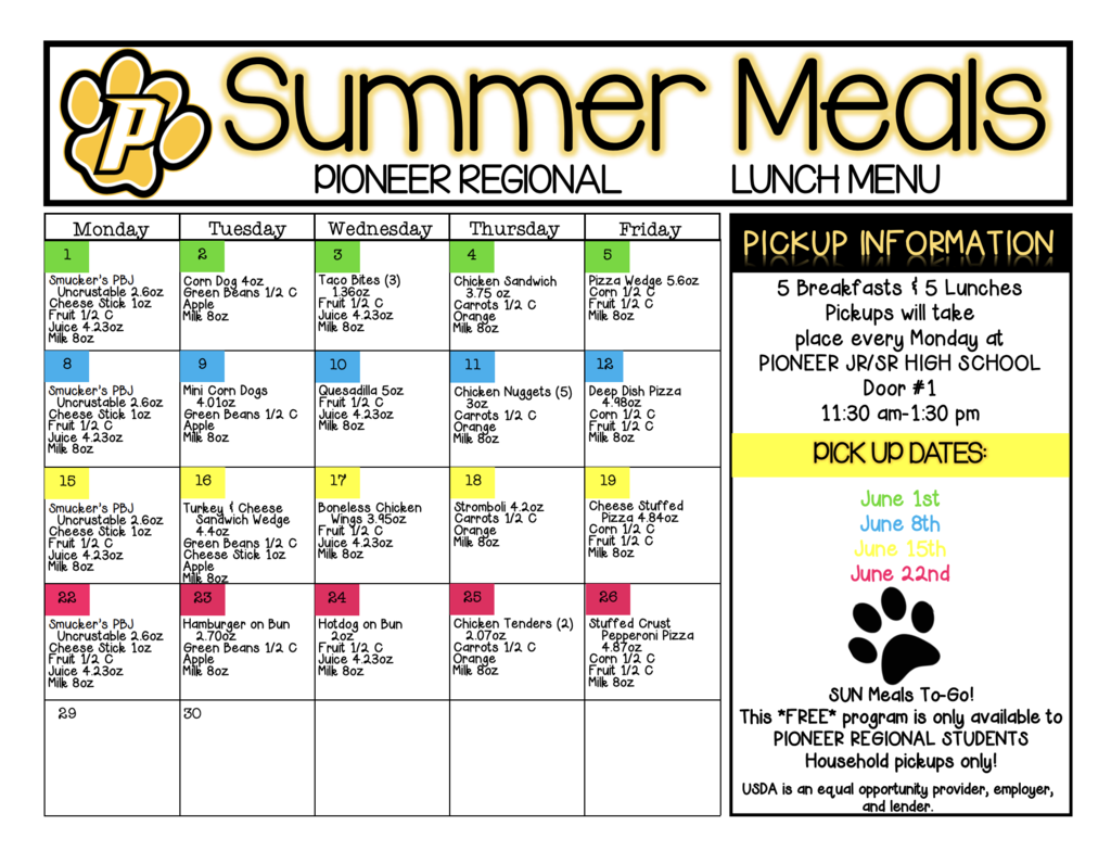 Summer lunch menu