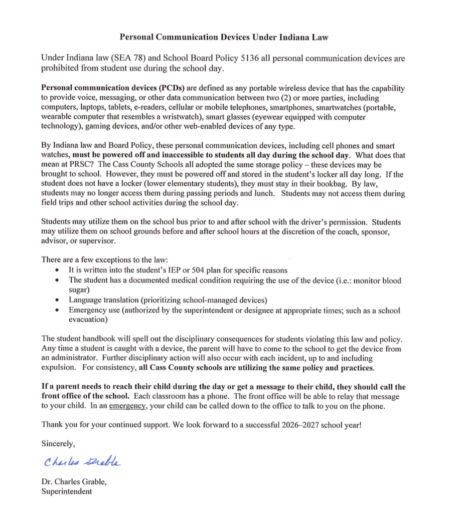 Parent letter from Dr. Grable