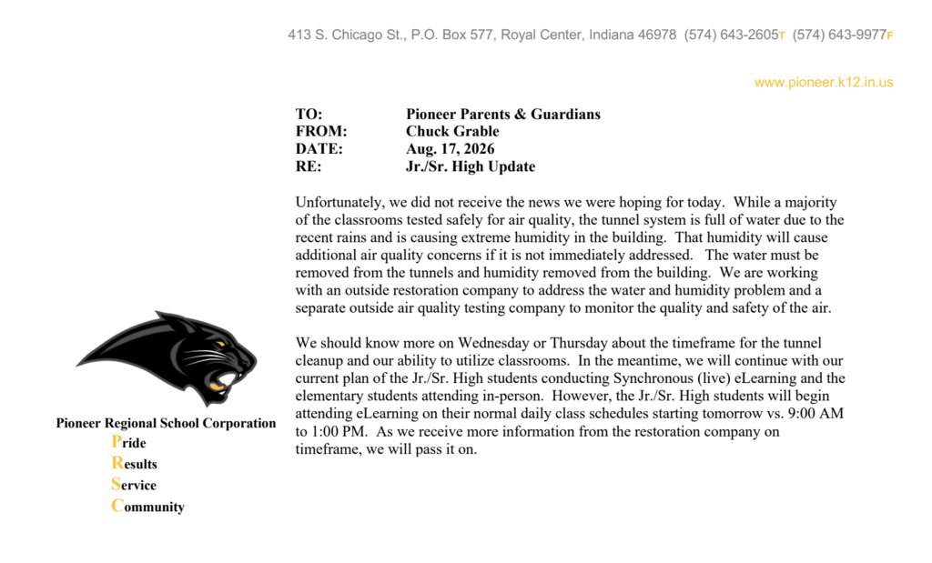 Parent letter from Dr. Grable