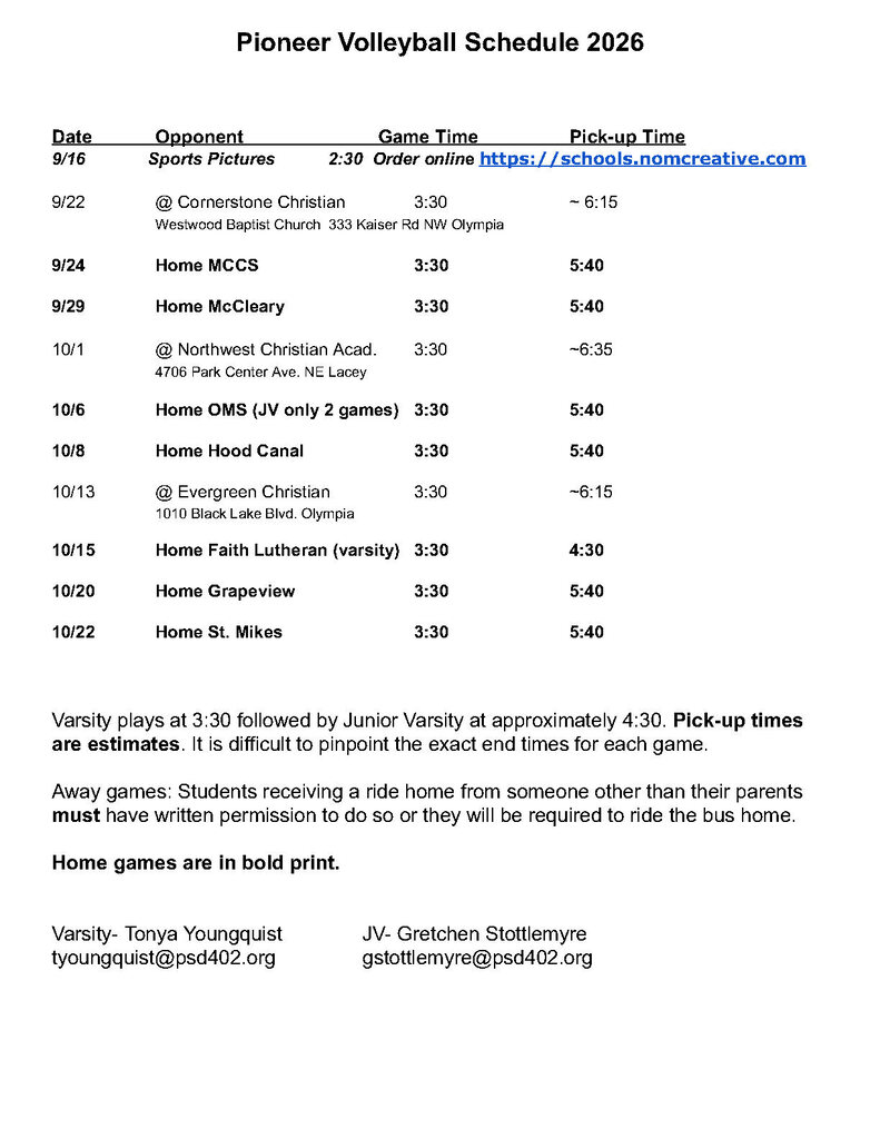 volleyball schedule for the fall of 2026