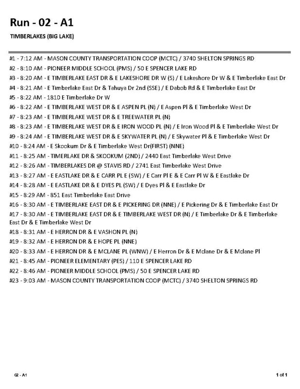 Bus route two temporary time changes