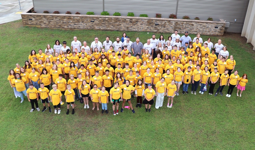 large group of campers and staff