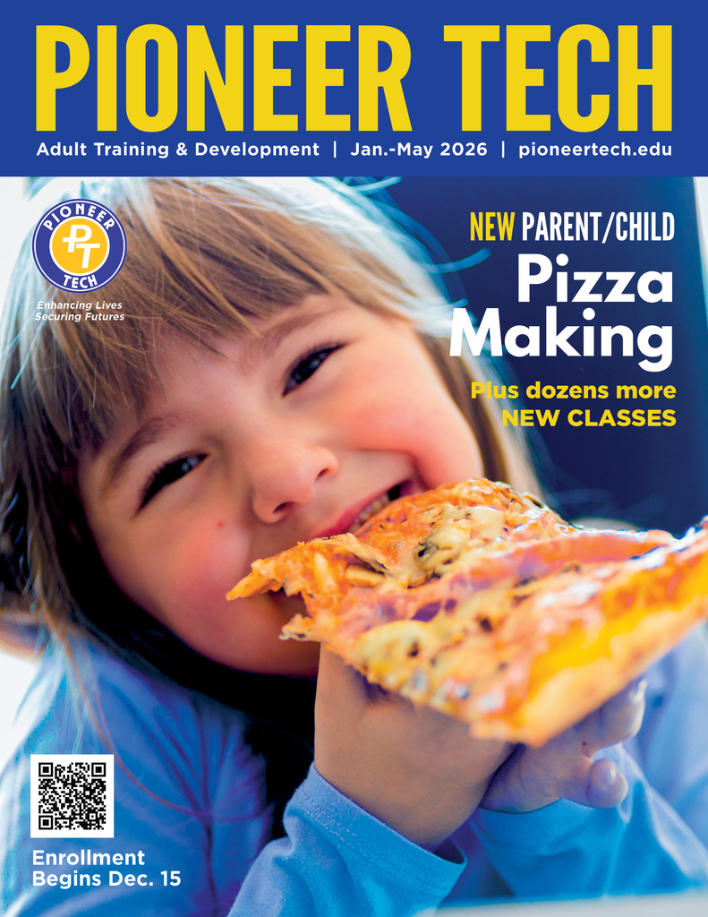 Pioneer Tech Cover with girl eating Pizza
