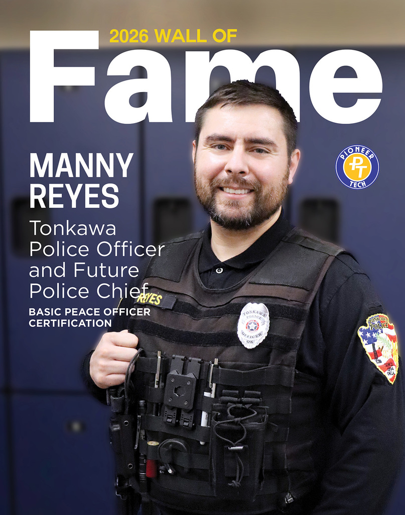 student in police uniform at Pioneer Tech
