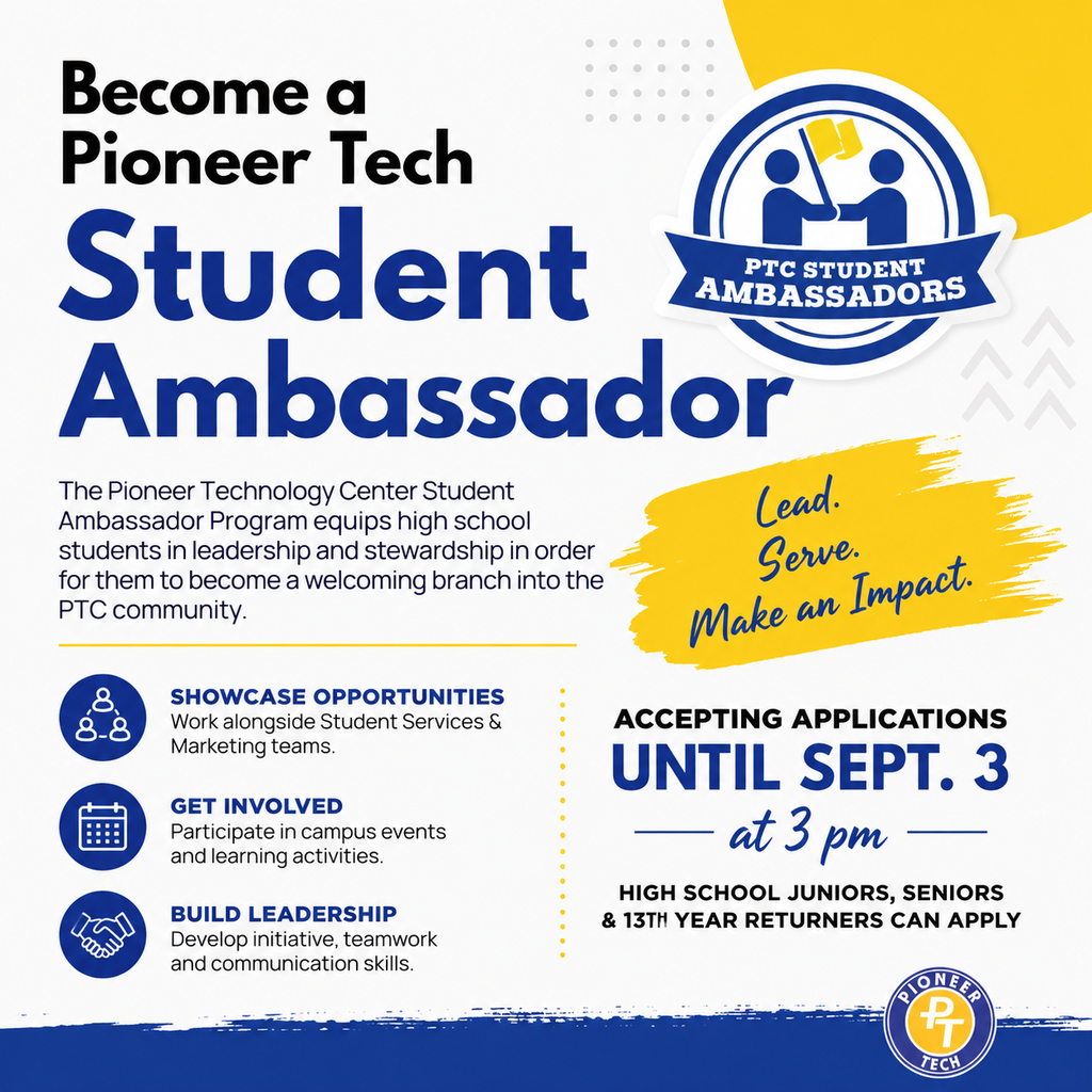 Student Ambassador graphic with two blue icons holding a flag, deadline sept. 3